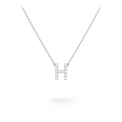 Sterling Silver Pavé H Initial Necklace with White Premium Zirconia Stones  | Jewlr